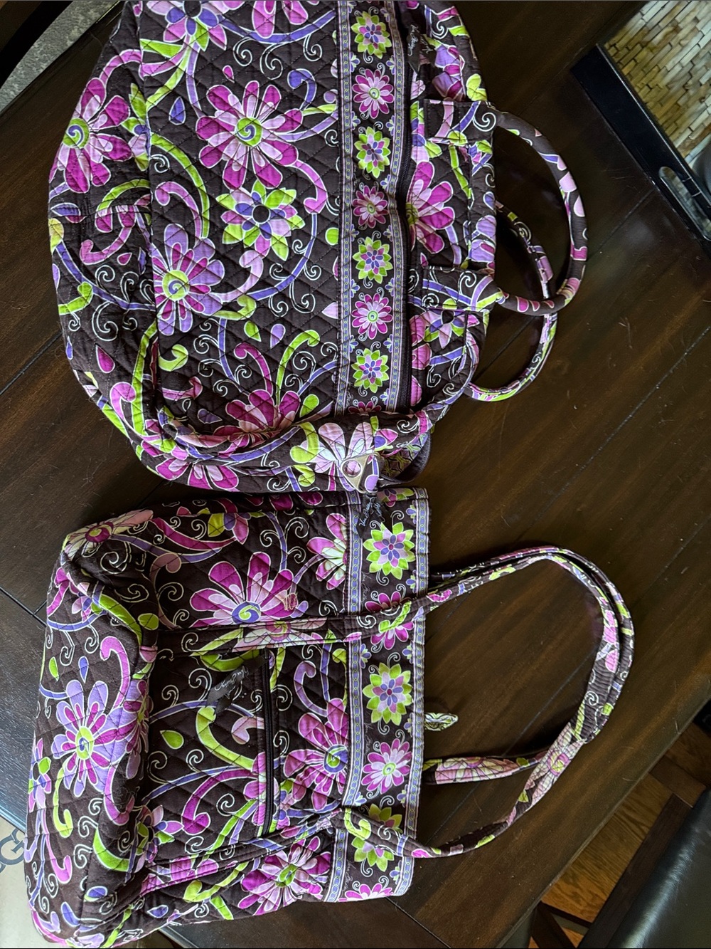 Vera Bradley Quilted Floral Travel Tote in Brown, Pink & Green